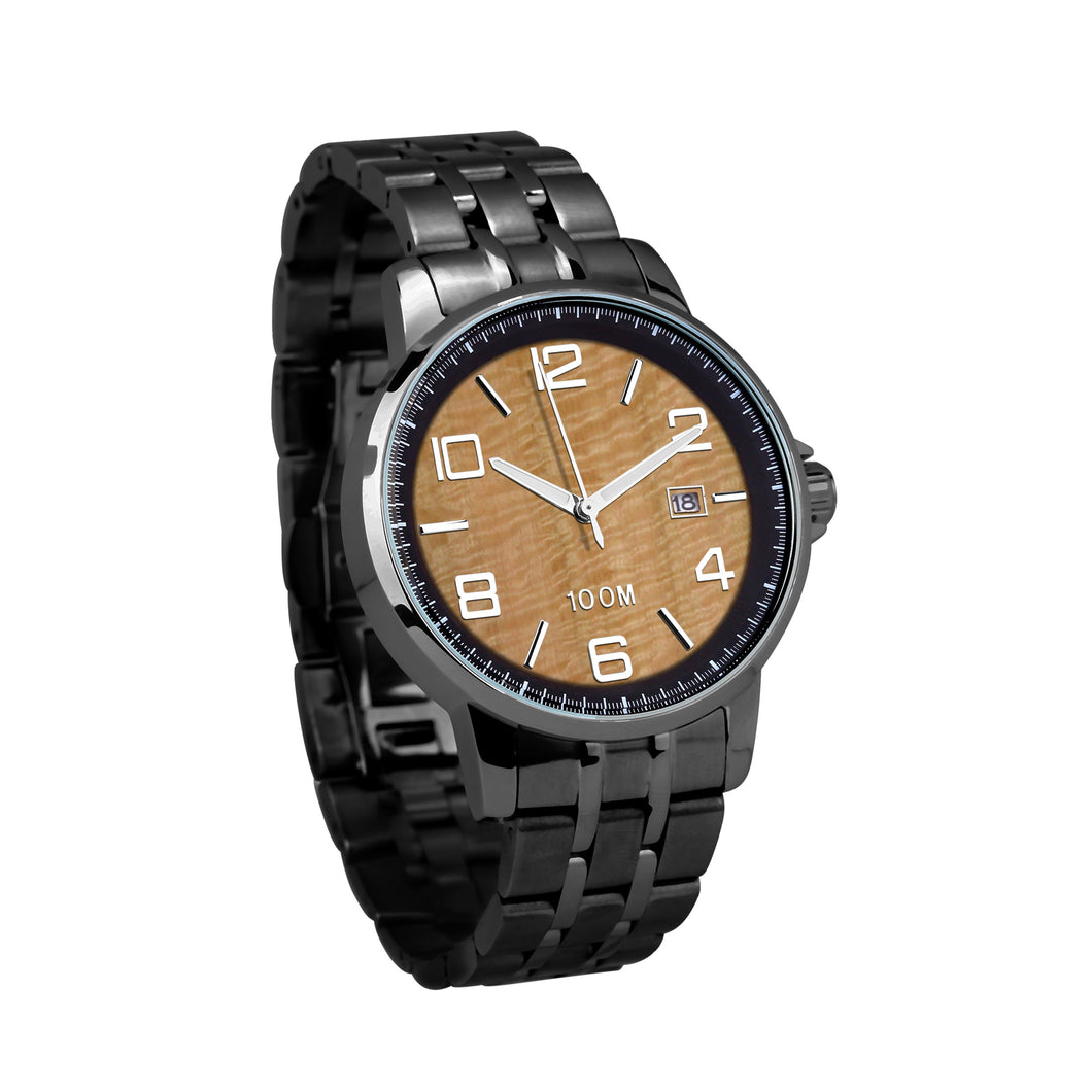 Gum Burl Watch Stainless Steel Band Gunmetal - Men's