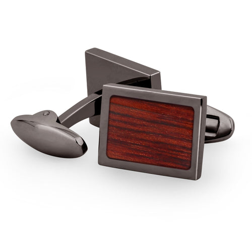 Jarrah Wood Rectangular Cufflinks - Gunmetal - Tyalla - Woodsman Jewelry