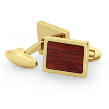 Load image into Gallery viewer, Jarrah Wood Rectangular Cufflinks - Yellow Gold - Tyalla - Woodsman Jewelry
